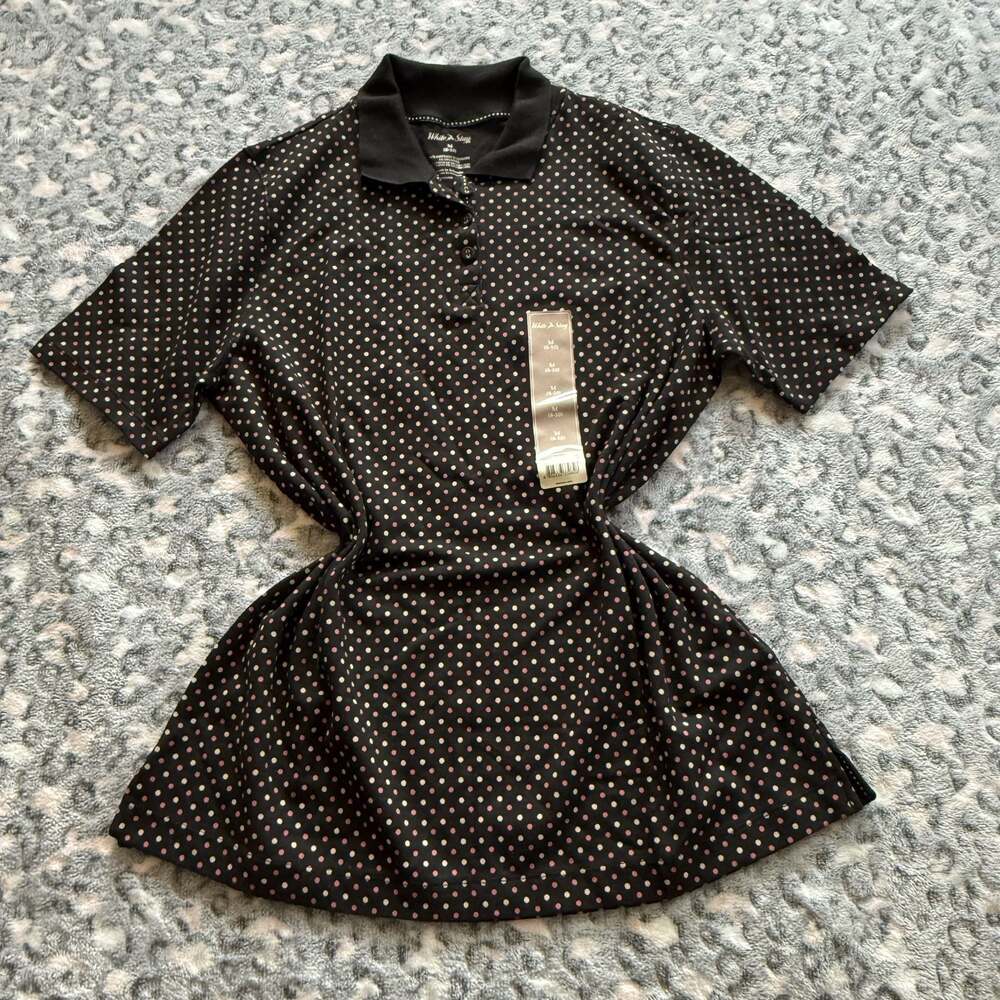 White Stag Black and Pink Polka Dot Short Sleeve Polo Shirt